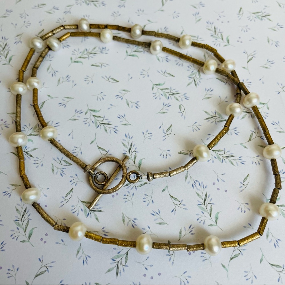 Vintage Freshwater Pearl Station Gold Tone Necklace 22”